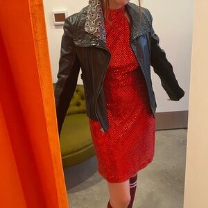 Bari Jay Vintage Red Sequin Open Back Mini Dress